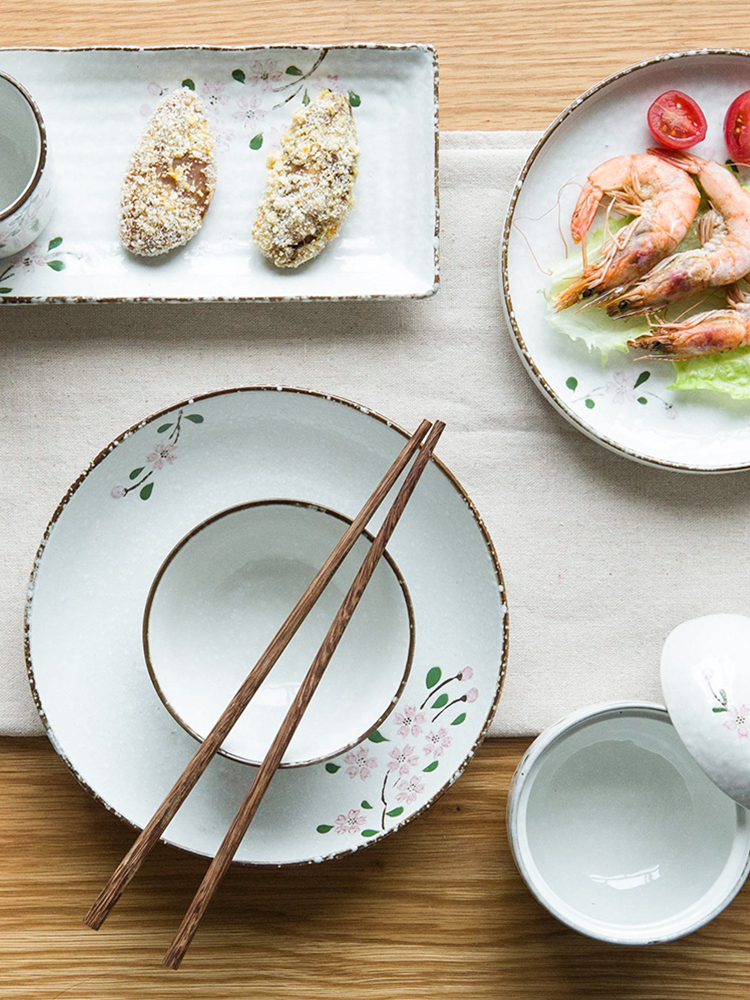 Modern Japanese housewife point sakura snow hand - made ceramic bowl with rainbow such as bowl soup bowl mugs ceramic bowl plate