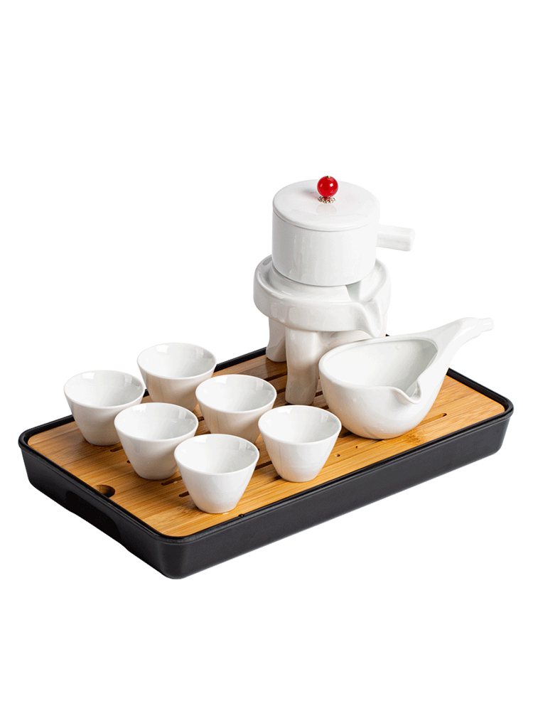 Fit the semi - automatic tea set suit family fortunes lazy blunt tea white porcelain teacup kung fu tea pot