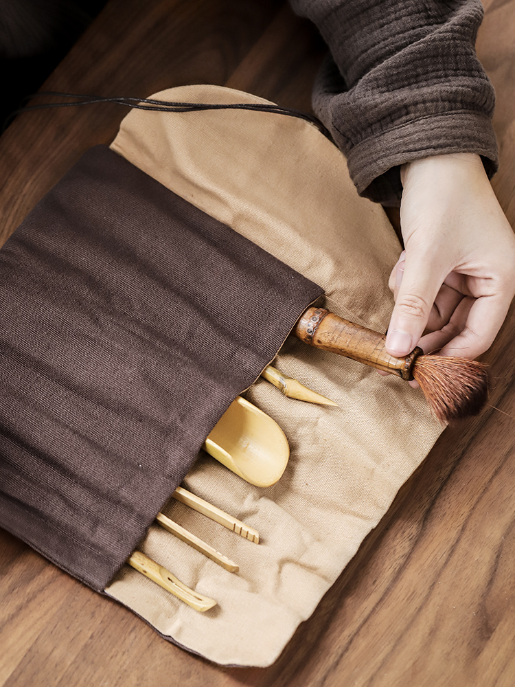 Kung fu tea tea village three thousand parts of a complete set of bamboo tea tea six gentleman 's cotton and linen bag portable travel