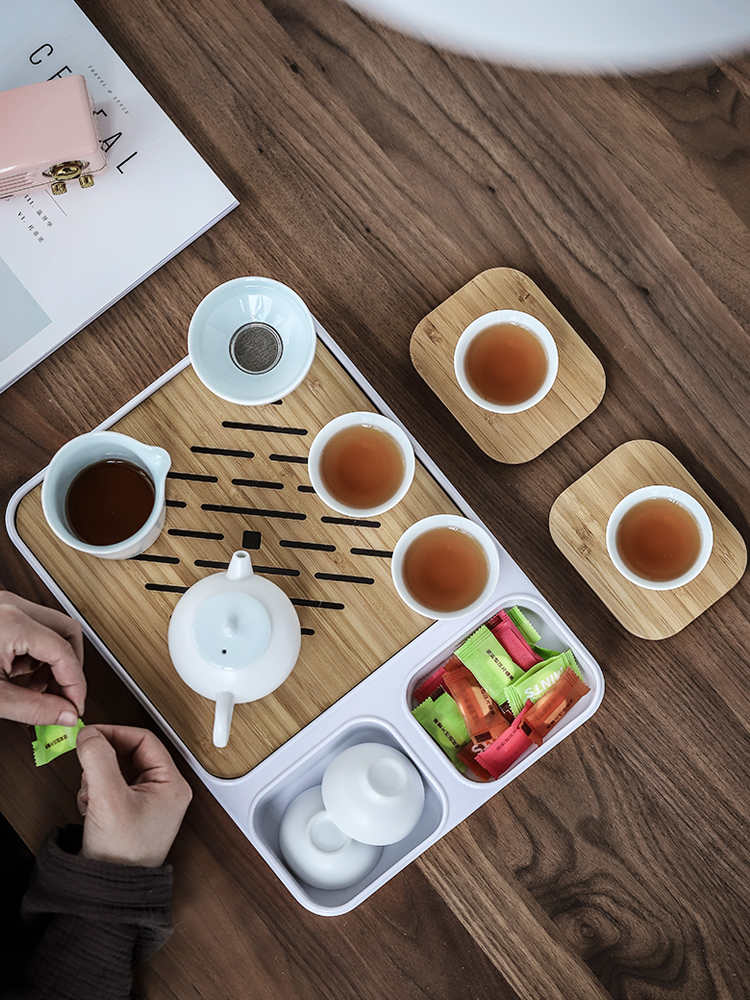 Three thousand contracted ceramic tea set suit Japanese kung fu tea tea village of a complete set of white porcelain teapot teacup home by hand