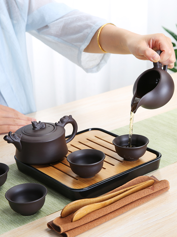 Dragon travel invertors purple sand tea set suit portable package household contracted small Japanese kung fu tea set dry tea cups