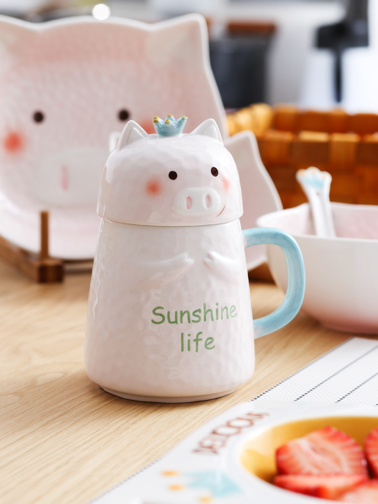 Lovely ceramic pig mercifully girl heart rainbow such as bowl with cover move home a single student dormitory bowl chopsticks tableware side dishes