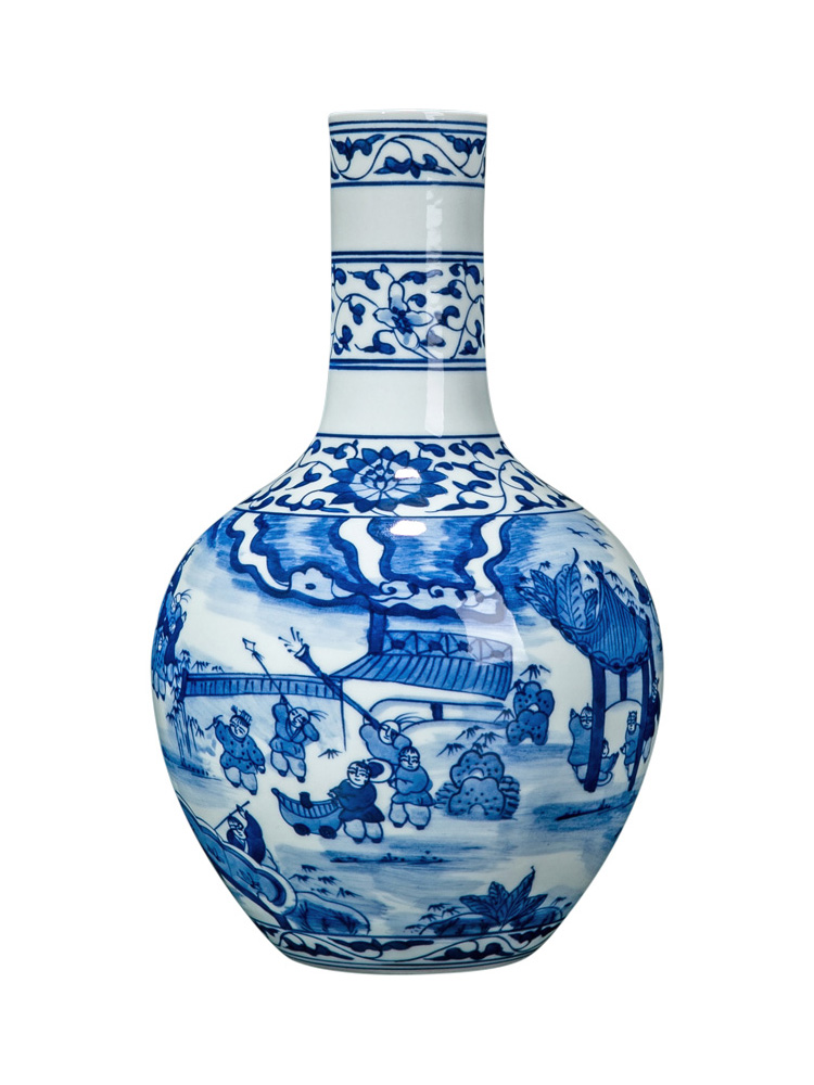 Vase furnishing articles flower adornment jingdezhen blue and white Vase ceramic antique wood, small desktop Chinese Vase