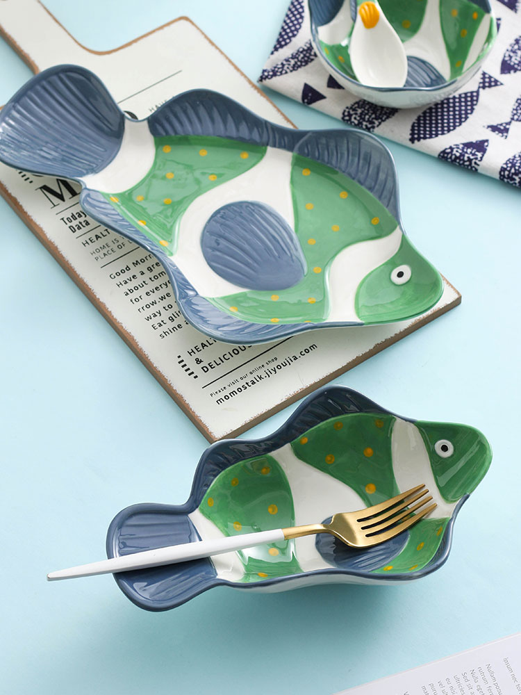 Jingdezhen ceramic bowl household new fish dish cartoon creative express one person eating a single combination