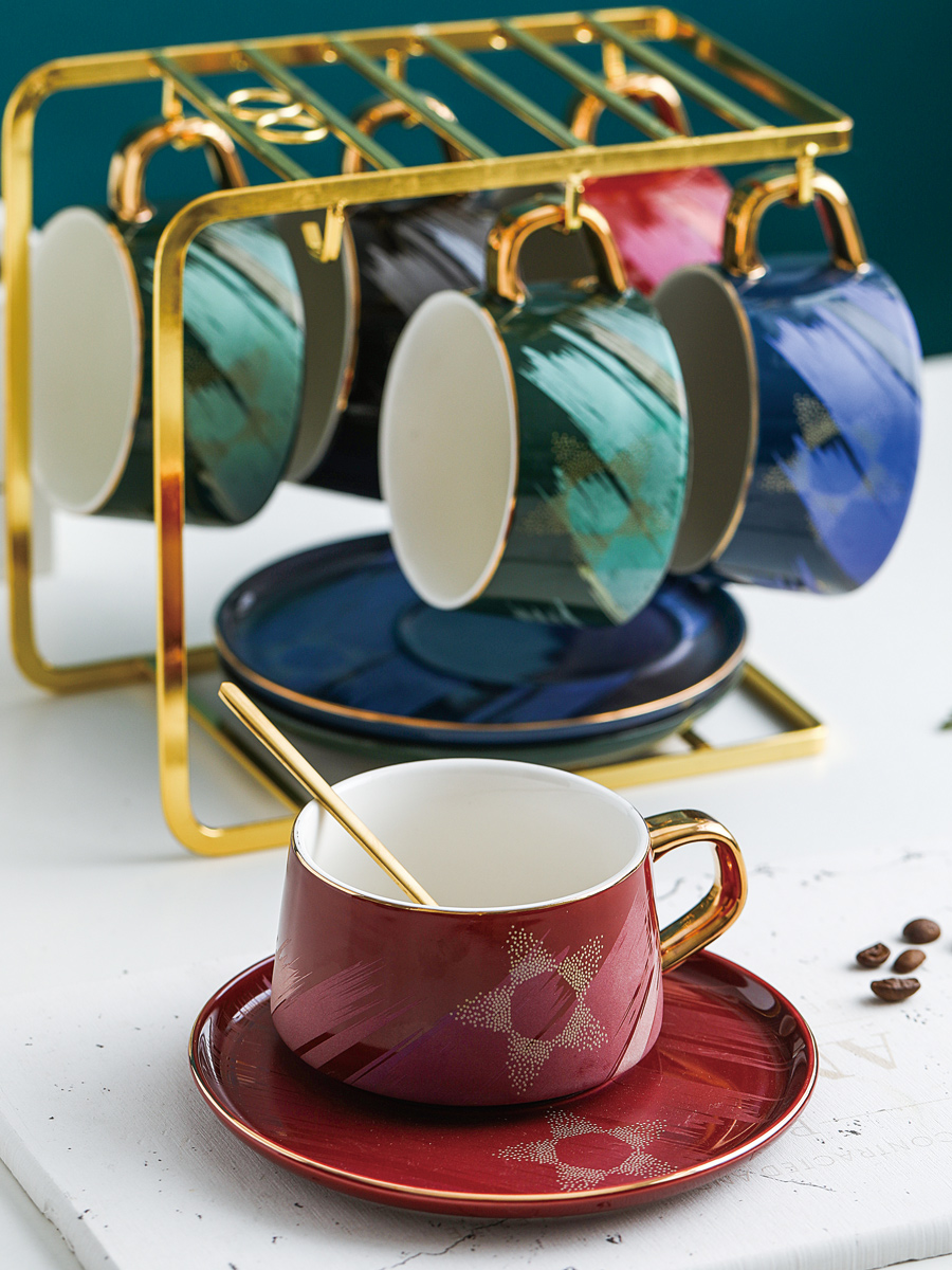 Move ins wind ceramic coffee cups and saucers suit European creative small exquisite key-2 luxury high - grade tea cups