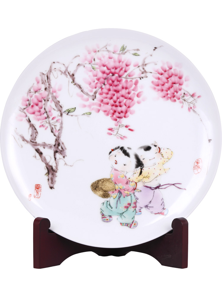 Jingdezhen ceramic furnishing articles tong qu decorative hanging dish sat dish plate Chinese style household living room TV cabinet handicraft