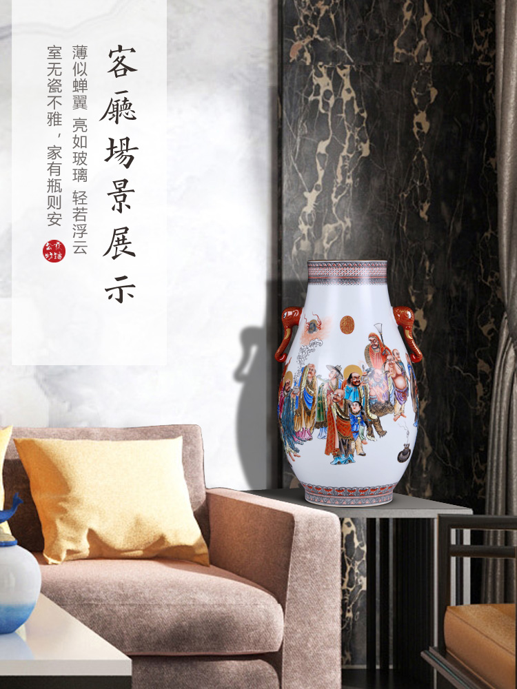 Furnishing articles imitation the qing jingdezhen ceramics powder enamel see colour vase 18 arhats home sitting room porch decoration