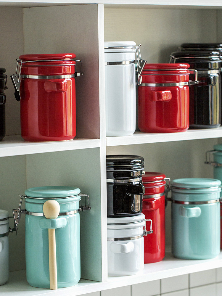 Beauty color porcelain ceramic sealed with cover storage jar sugar tea pot food grains, receive a jar of coffee pot