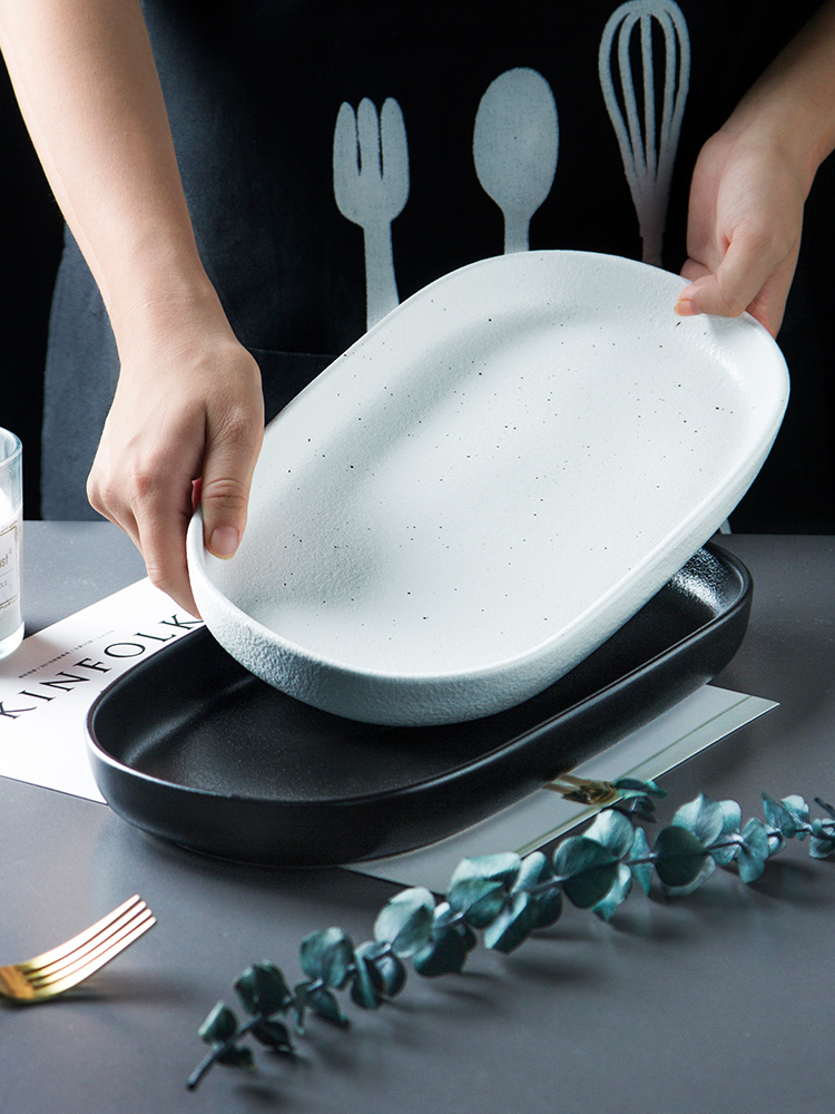 Porcelain color beauty Japanese simple ceramic plates rectangular fish dish home 0 creative posed the western food steak dish
