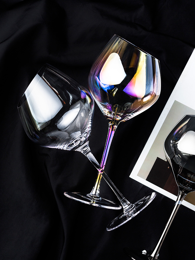 Porcelain color beautiful European bevel glass with large glasses of red wine glass goblet champagne glass