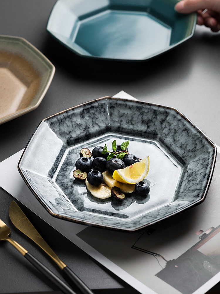 Porcelain color beauty of Japanese creative ceramic plate variable glaze anise disc household vegetable salad plate steak flat plate