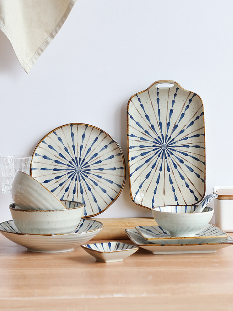 Under the glaze color Japanese dishes suit household northern wind creative ceramic bowl chopsticks tableware plate combination suit for dinner