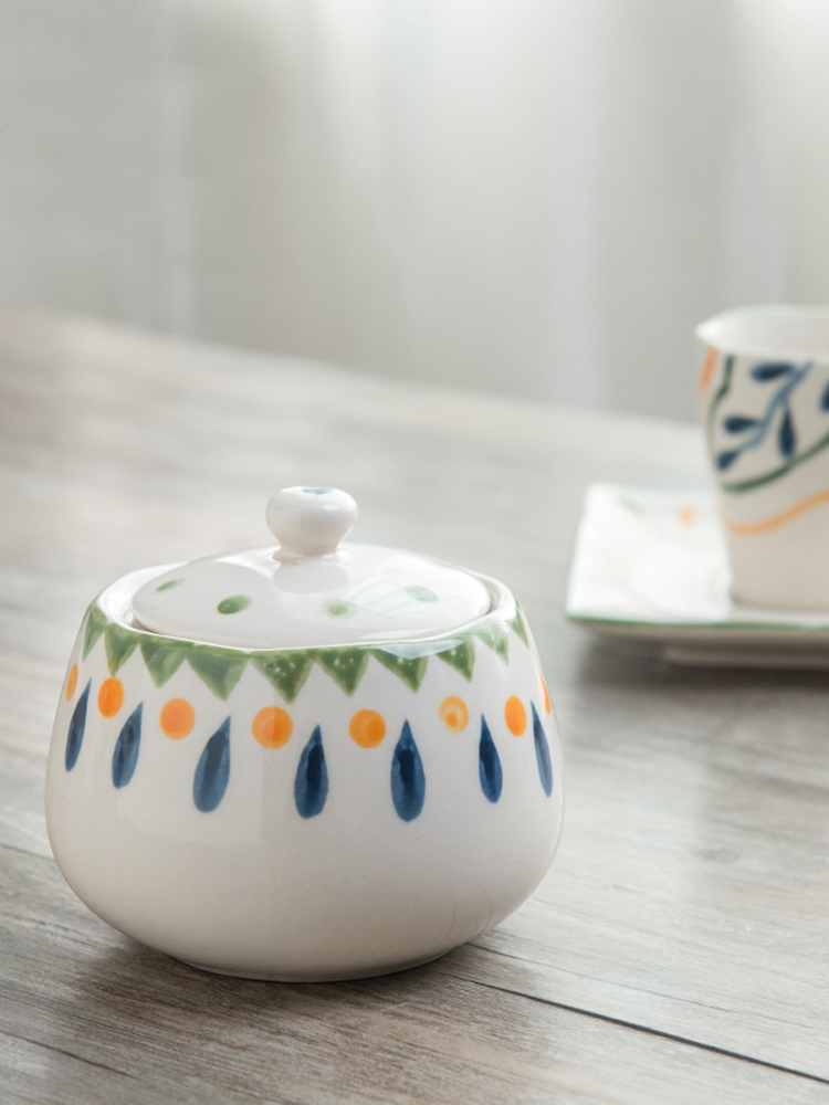 Ou ins creative hand - made contracted kitchen ceramic jar with cover flavored coffee storage jar of milk sugar jar sugar bowls
