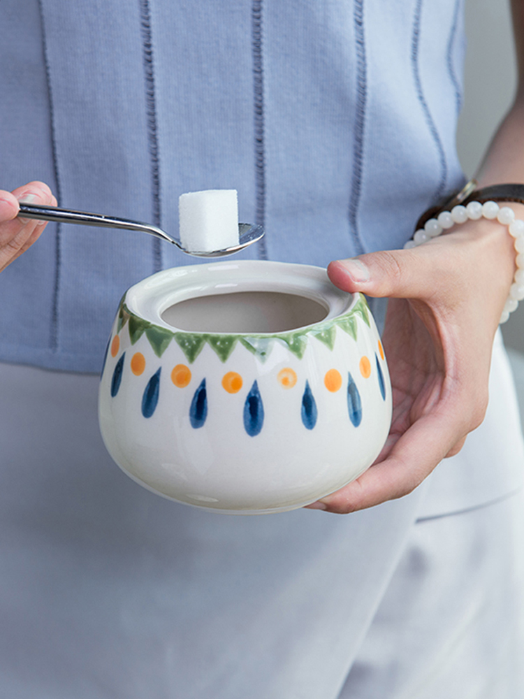 Ou ins creative hand - made contracted kitchen ceramic jar with cover flavored coffee storage jar of milk sugar jar sugar bowls
