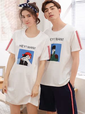 2 bộ của mùa hè các cặp vợ chồng đồ ngủ ngắn tay cotton Hàn Quốc dễ thương nightdress nữ mùa hè phục vụ nhà phù hợp với nam giới của phần mỏng bộ đồ thể thao nữ Cặp đôi