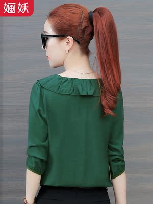 Áo sơ mi cổ lọ búp bê nữ nửa tay 2019 xuân hè mới phiên bản Hàn Quốc mới của những chiếc quần áo mỏng trên áo sơ mi màu trơn - Áo sơ mi mẫu áo sơ mi nữ tay dài Áo sơ mi
