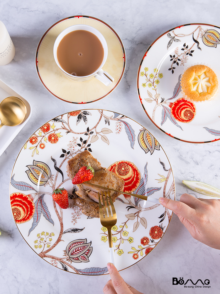 Nordic up phnom penh dish, disc, ipads porcelain tableware suit beefsteak salad plate of cups and saucers group grand flower series