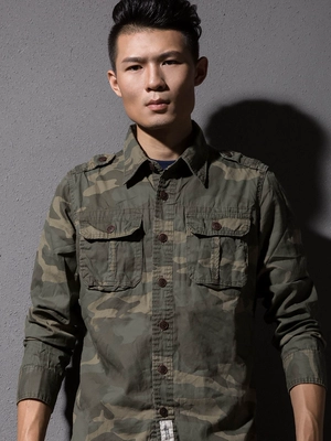 Áo phông mùa xuân và mùa thu của người Mỹ Bộ đồ bảo hộ lao động nam Tide Thương hiệu dài tay áo thường xuyên Cotton xanh ngụy trang áo khoác - Cực lớn