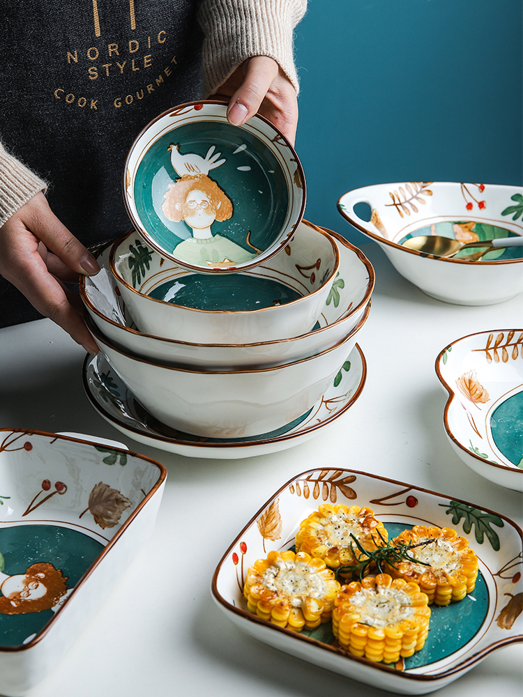 Creative express cartoon ceramic tableware suit rice bowl lotus expressions using baking bowl of soup bowl the pattern of such use