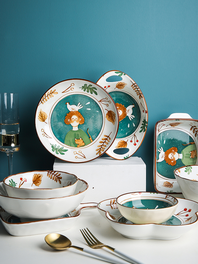 Creative express cartoon ceramic tableware suit rice bowl lotus expressions using baking bowl of soup bowl the pattern of such use