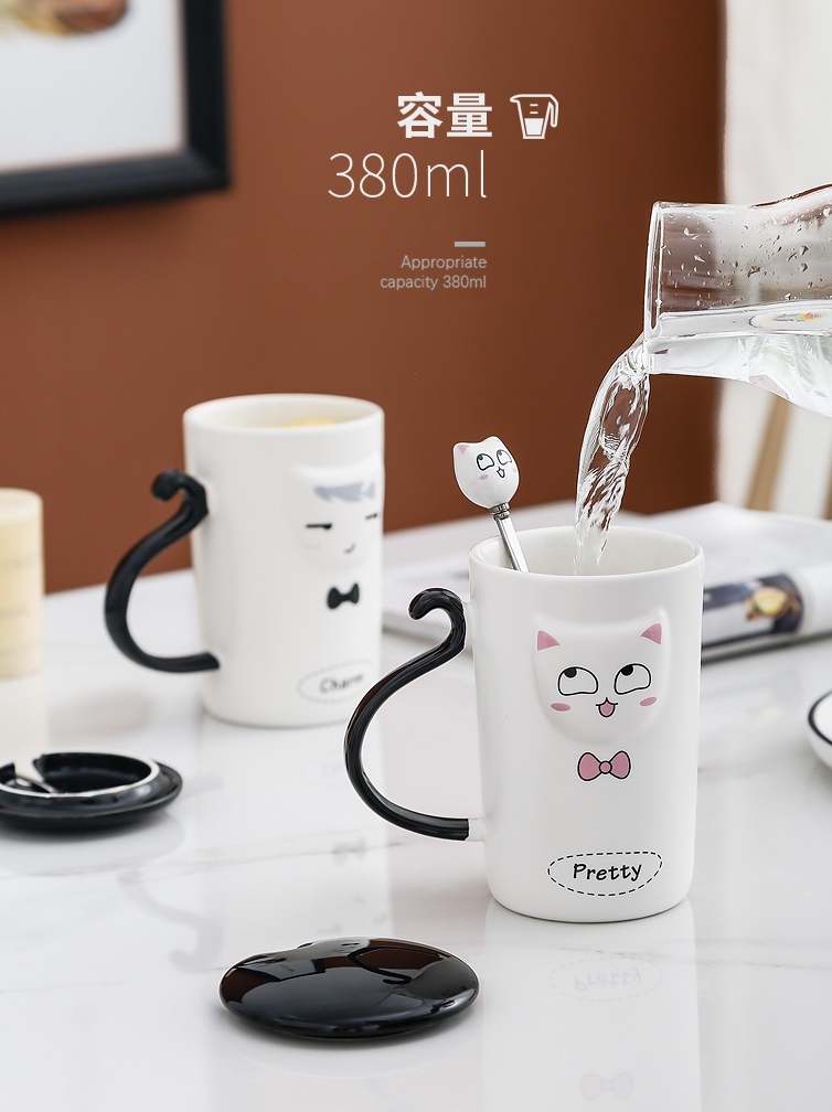 Glass cup one creative lovely office female move household of ceramic keller with spoon