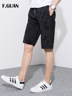 Ngụy trang quần short thể thao mùa hè lỏng lẻo màu đen dây kéo túi quần quần bãi biển bình thường thương hiệu nam quần năm - Quần Jogger áo nam Quần Jogger