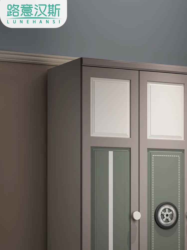 Nordic cậu bé ba tủ khóa tủ quần áo phòng ngủ hiện đại tủ nhỏ gọn tủ quần áo gỗ lắp ráp hai con