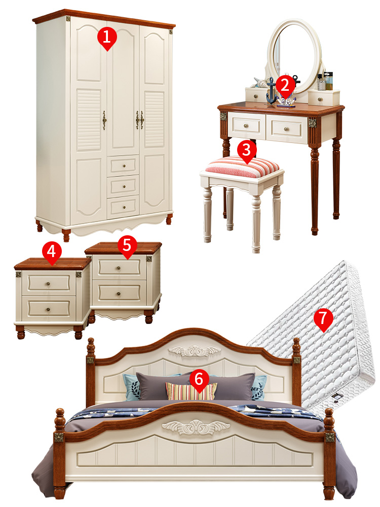 Đồ ngủ master bedroom nhà kiểu Địa Trung Hải trọn gói bằng gỗ rắn phòng khách sofa kết hợp gói Restaurant