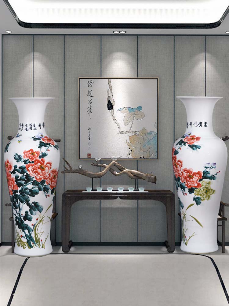 Jingdezhen ceramics vase peony of large furnishing articles pastel hand - made sitting room decoration in hotel opening gifts