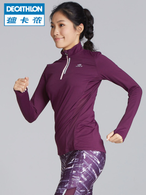 Decathlon thể thao nữ dài tay mùa xuân và mùa thu mỏng chạy áo thun thể thao quần áo áo khoác áo len áo thun RUNW - Áo phông thể thao áo ba lỗ thể thao nữ Áo phông thể thao