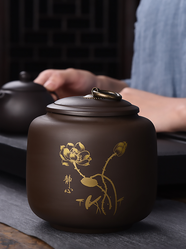 HaoFeng violet arenaceous caddy fixings creative tank kung fu tea set household tea accessories moistureproof large - sized puer tea pot