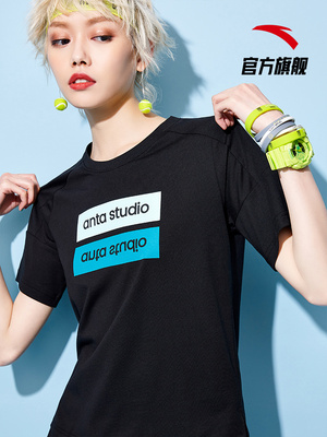 Áo thun nữ tay ngắn Anta 2019 mùa hè in chữ thể thao áo len ngắn tay thủy triều logo lớn trang web chính thức - Áo phông thể thao áo phông thể thao nam Áo phông thể thao