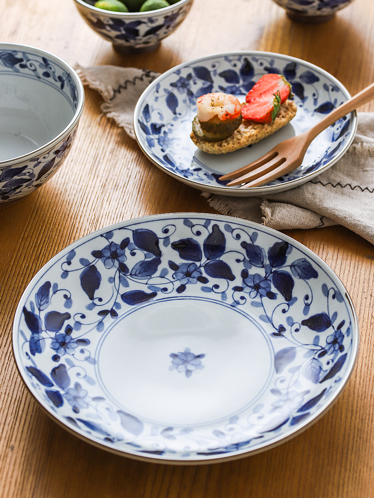 Love make burn Japanese imports of ceramic tableware ancient dyeing color blue and white China dishes Japanese food dish plate household restoring ancient ways