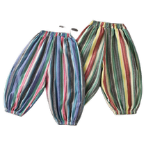 New summer childrens all-match striped pants thin breathable casual pants baby summer harem pants anti-mosquito pants