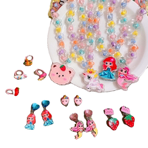 Princess baby luminous necklace childrens accessories ring ear clip bracelet set decoration girl cartoon Elsa Elsa