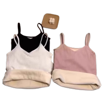 Autumn and winter velvet thickened suspender thermal vest solid color knitted top with base layer underwear V-neck slim fit