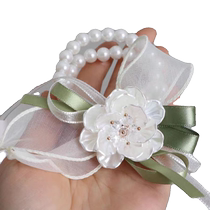 Forest style small fresh pearl elastic wedding bracelet bridesmaid wrist flower sister group hand flower event sign-in logo