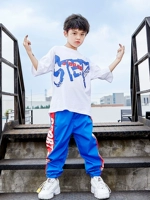 Bộ đồ khiêu vũ dành cho trẻ em Street Street Boy Hip Hop Tide Loose Short Tay áo Hiphop Hiệu suất Quần áo Boy Street Dance Trang phục Trẻ em - Trang phục áo trẻ em