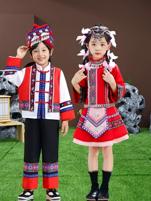 Trang phục dân tộc Hani 56 trẻ em, bé gái và bé trai, trang phục biểu diễn Miao và Yi, trang phục múa Yao và Dai