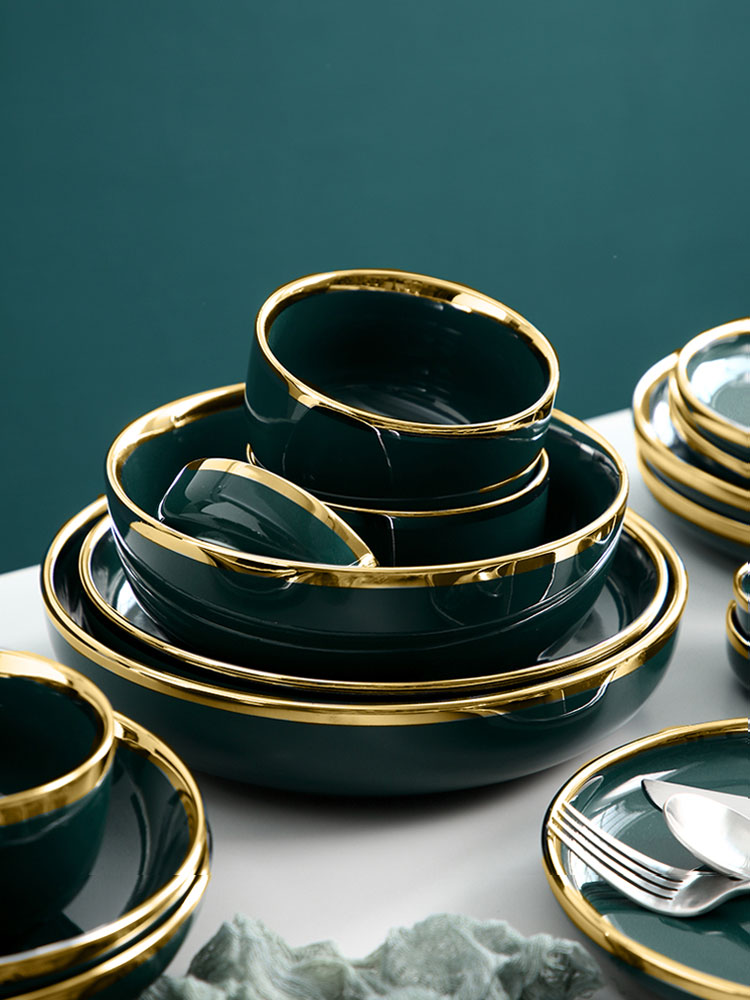 Northern dishes suit household individuality creative European - style key-2 luxury light green up phnom penh dishes ceramics tableware portfolio