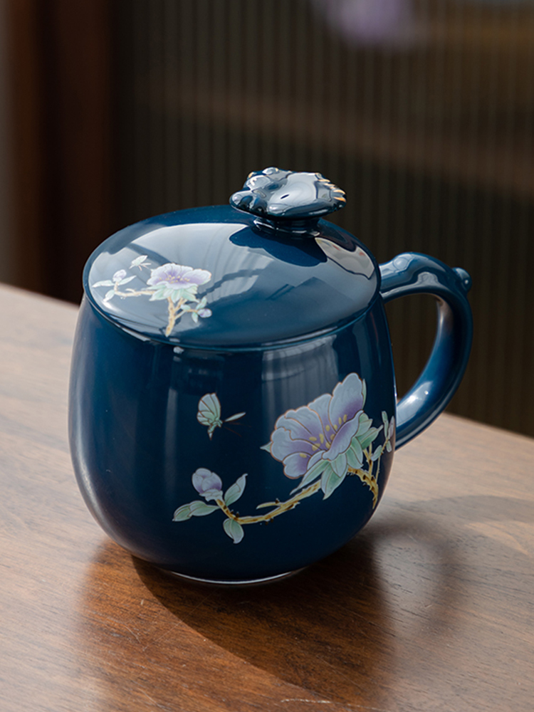 Don difference up ceramic tea cup with cover filter office cup tea cup personal jingdezhen tea cup flower tea cups