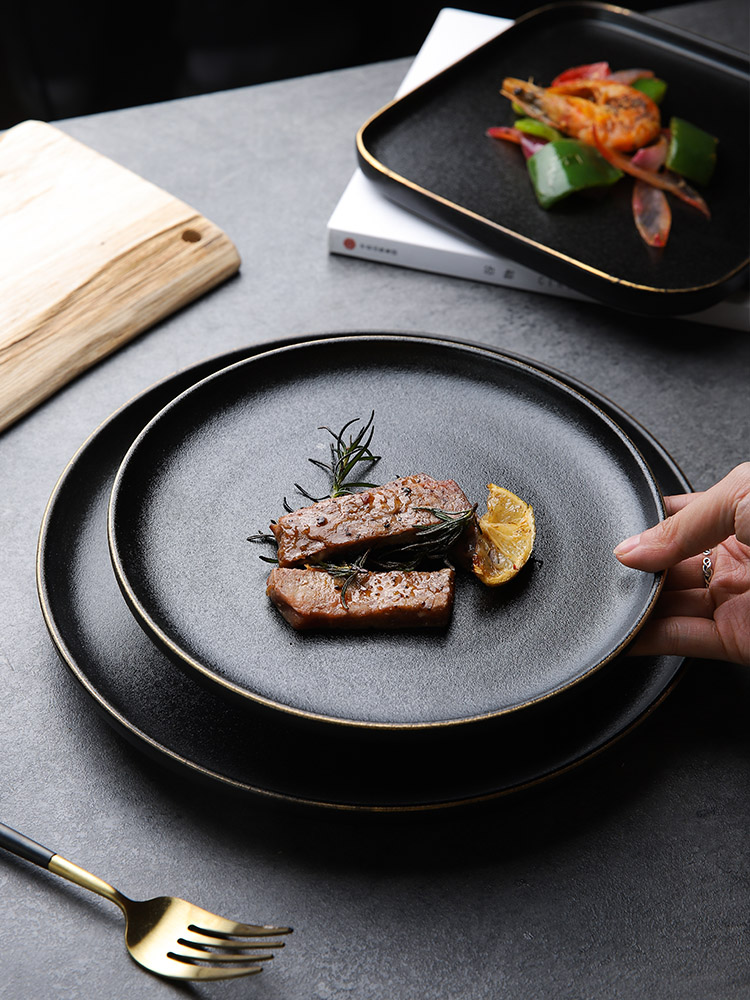 Pongsapat high - grade ceramic plate of up phnom penh Nordic home plate flat grind arenaceous posed disc black western - style steak