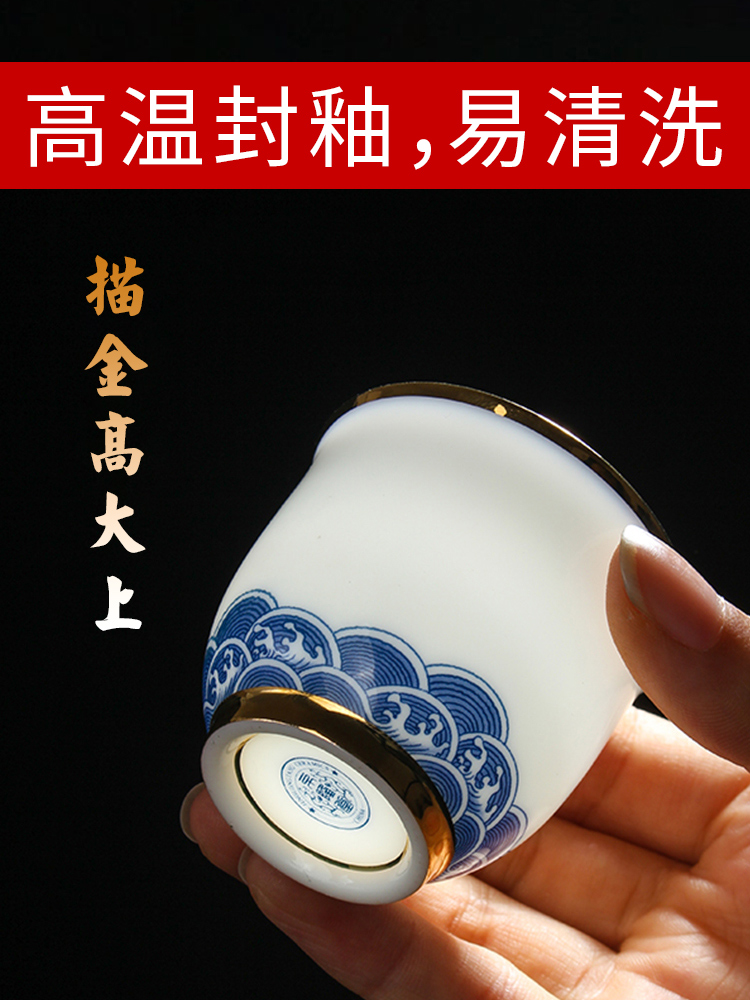 Dehua white porcelain kung fu tea cup set household contracted and I hand - made paint suet jade porcelain ceramic tureen