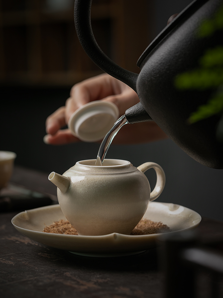 Jiangnan past kung fu small ceramic teapot tea tea set household manual firewood single pot plant ash teapot