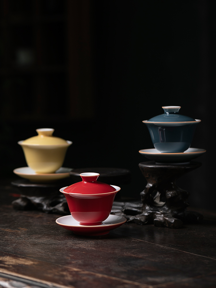 Jiangnan kung fu tea set three to tureen tea cups past a single household ji red glaze large - sized ceramic tea bowl
