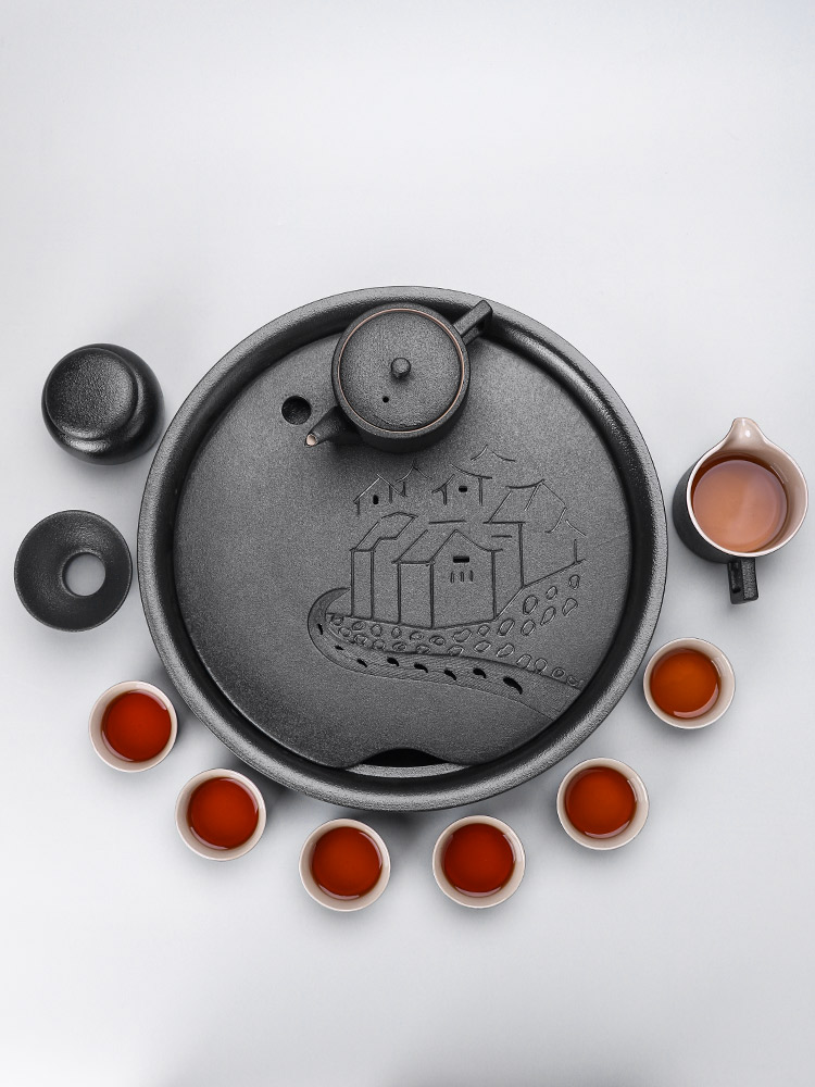 Zhuo imperial black pottery tea set kung fu tea set of household ceramic tea tray was contracted modern Japanese cup lid bowl