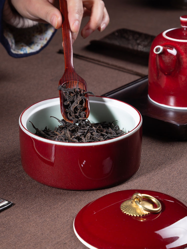 Jingdezhen ceramics glaze color caddy fixings handheld devices save POTS of jun red glaze kung fu tea storage tanks