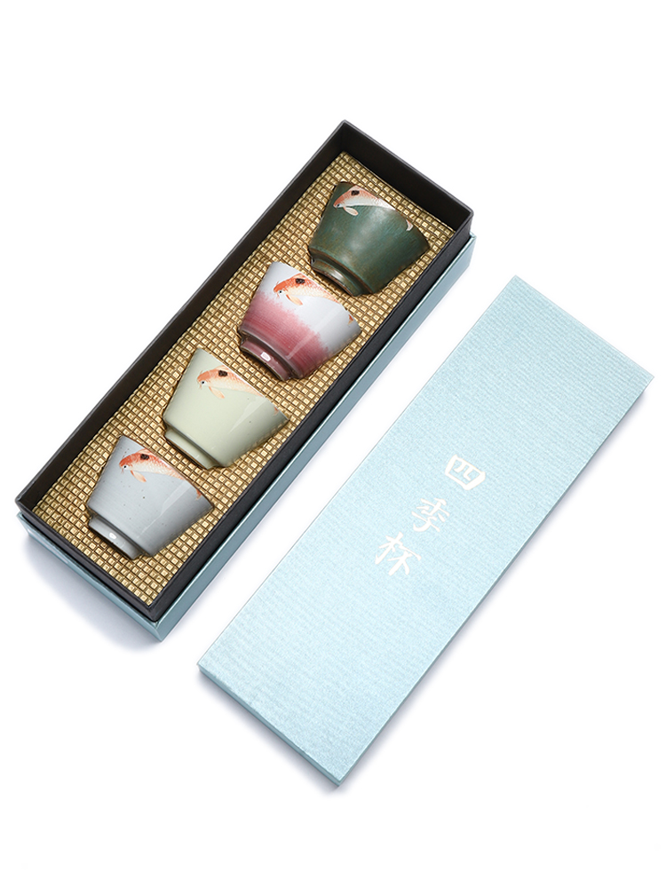 Have the ancient ceramic sample tea cup four cup group suit household master cup tea cup kung fu tea cup gift box
