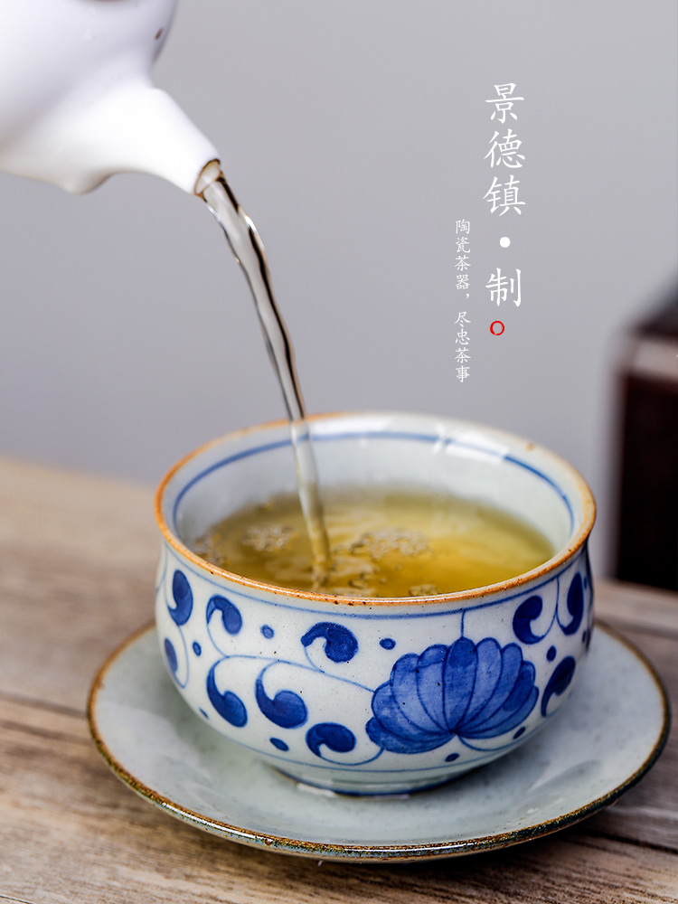 Kunfu tea cup a single master cup single cup size of jingdezhen blue and white hand - made ceramic individual sample tea cup tea set