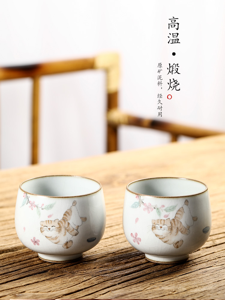Your up hand - made the cat master cup single CPU jingdezhen checking ceramic kung fu tea set a single cup sample tea cup
